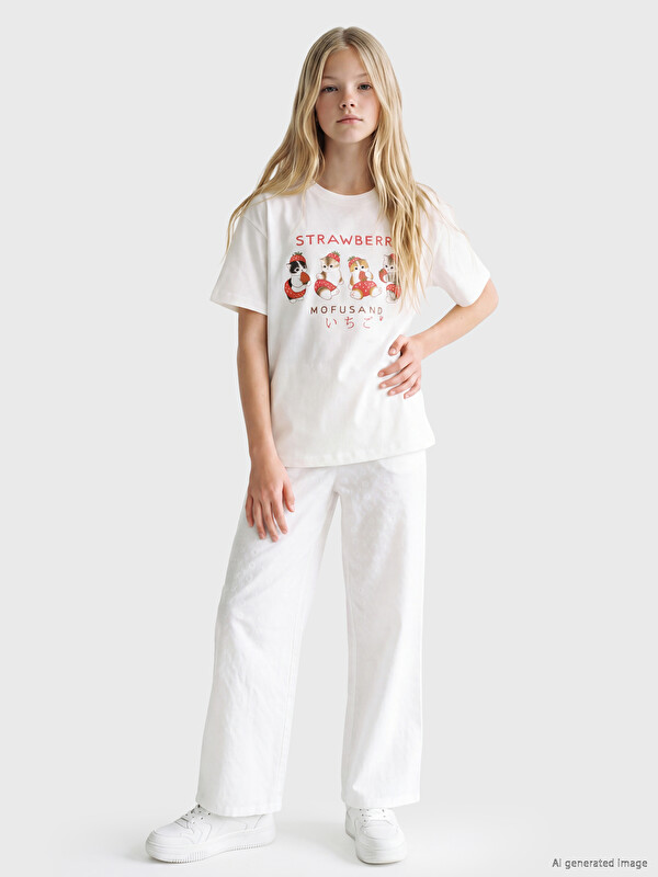 LCW Kids Çiçek Nakışlı Kız Çocuk Pantolon