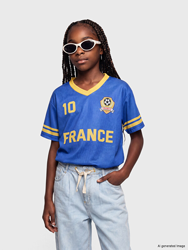 LCW Kids Fransa Baskılı Kız Çocuk Tişört