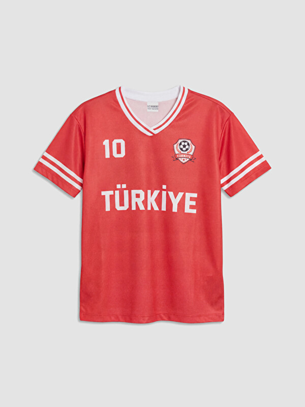 LCW Kids V Yaka Türkiye Baskılı Kız Çocuk Tişört