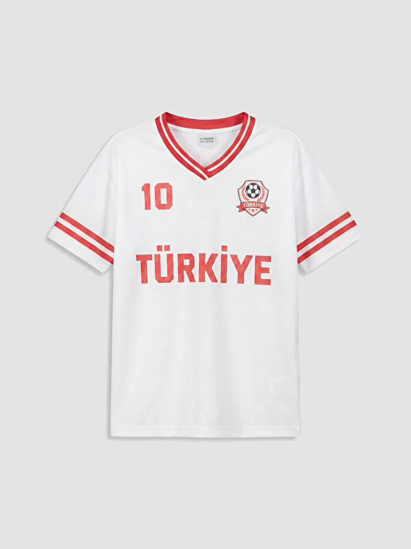 LCW Kids V Yaka Türkiye Baskılı Kız Çocuk Tişört