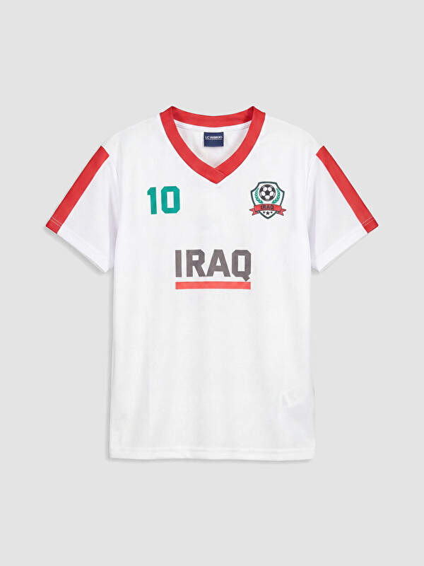 LCW Kids V Yaka Irak Baskılı Kız Çocuk Tişört
