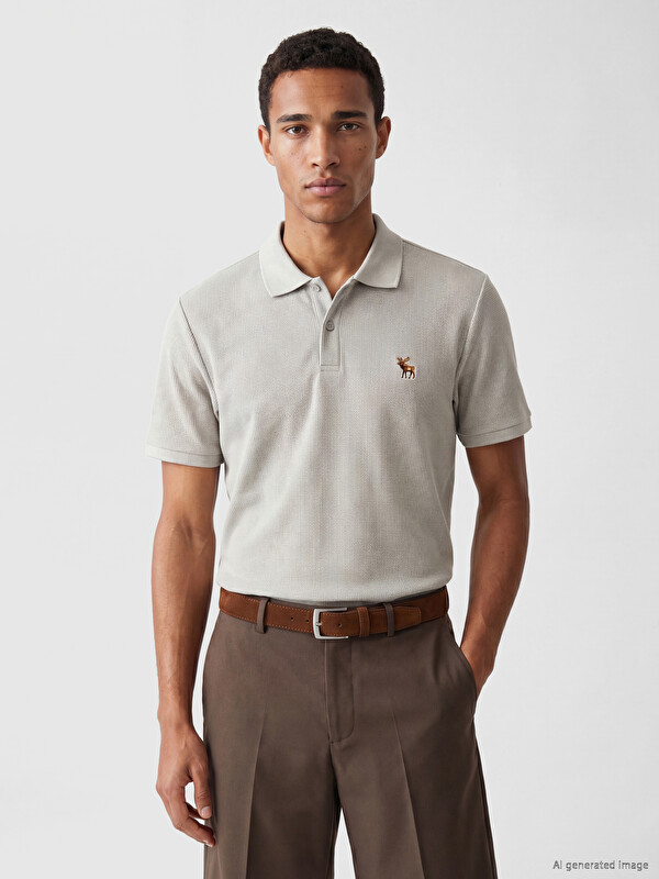 LCW Vision Polo Yaka Nakışlı Erkek Tişört