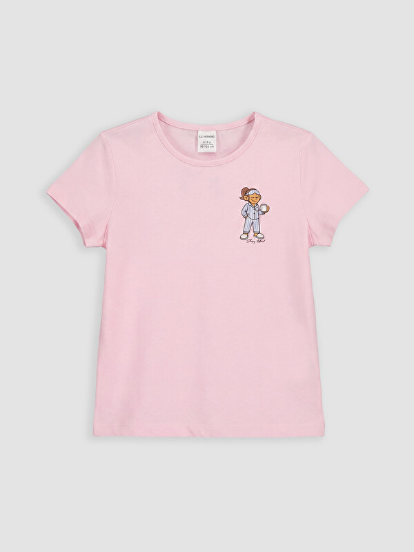 LCW Kids Bisiklet Yaka Maymun Baskılı Kız Çocuk Pijama Üstü