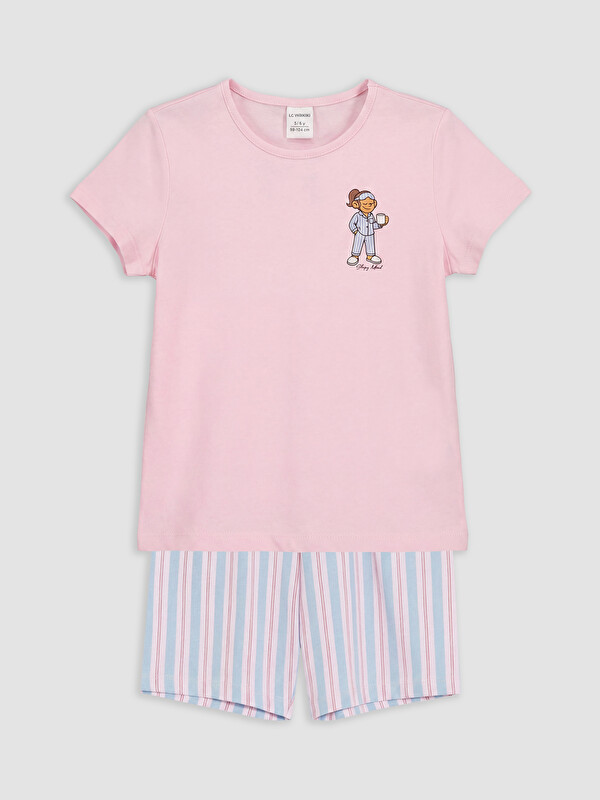 LCW Kids Bisiklet Yaka Kız Çocuk Şortlu Pijama Takımı