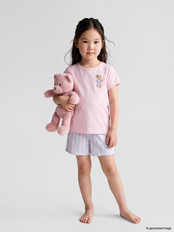 LCW Kids Crew Neck Girls' Shorts Pyjamas Set