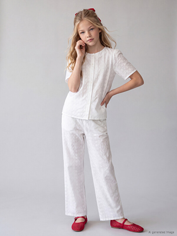 LCW Kids Wideleg Kız Çocuk Nakışlı Pantolon