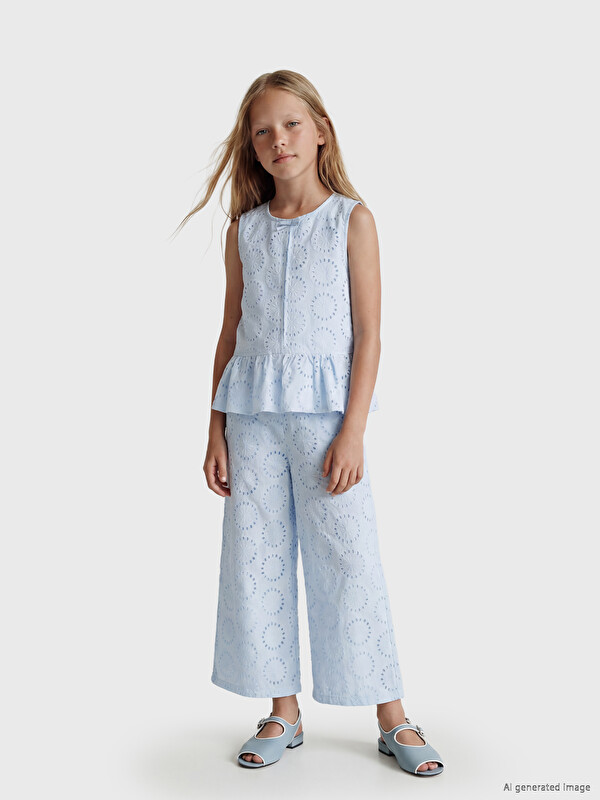 LCW Kids Bisiklet Yaka Fırfırlı Kız Çocuk Bluz