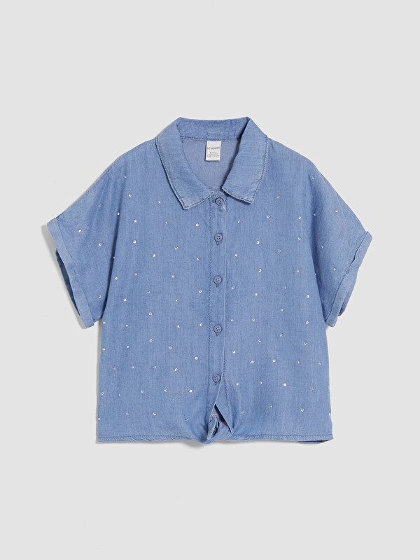 LCW Kids Taşlı Kız Çocuk Jean Gömlek