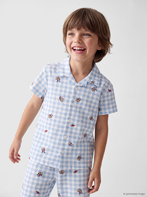 LCW Kids Collared Neck Boys' Shortie Pyjama Set