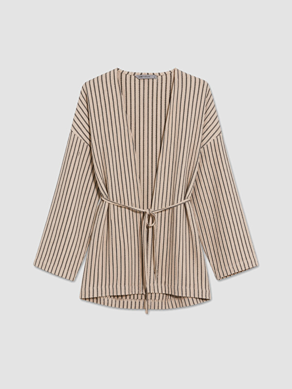 LCW EVERYDAY V Yaka Çizgili Oversize Kadın Hırka