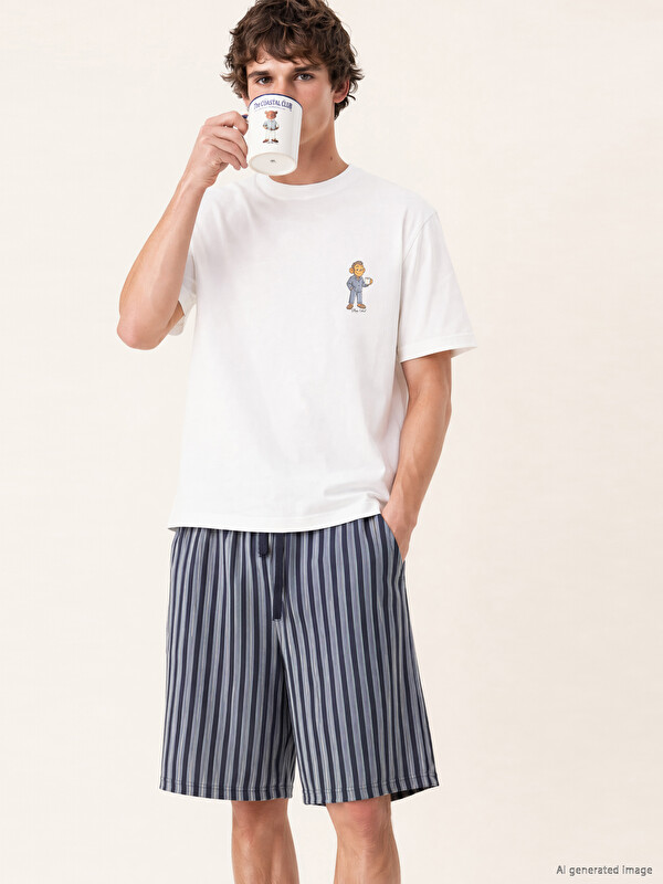 LC WAIKIKI Regular Fit Printed Men's Short Pyjamas Set