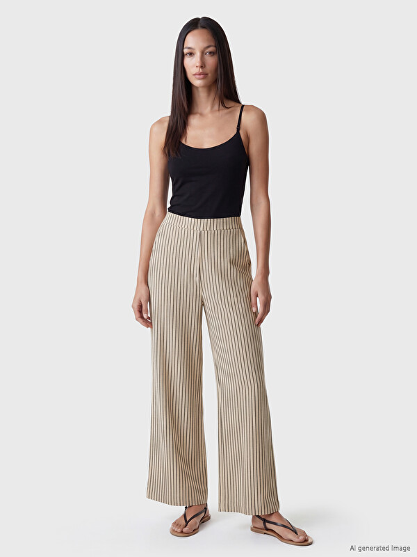 LCW EVERYDAY Beli Lastikli Çizgili Kadın Pantolon