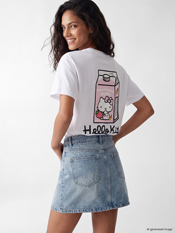 XSIDE Hello Kitty Baskılı %100 Pamuklu Kadın Tişört