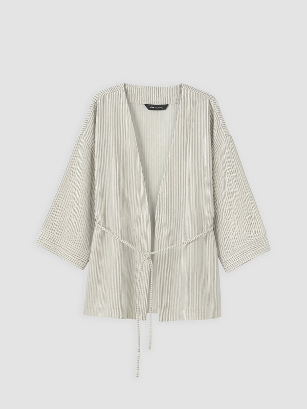 LCW STUDIO Şal Yaka Çizgili Kuşaklı Kadın Kimono