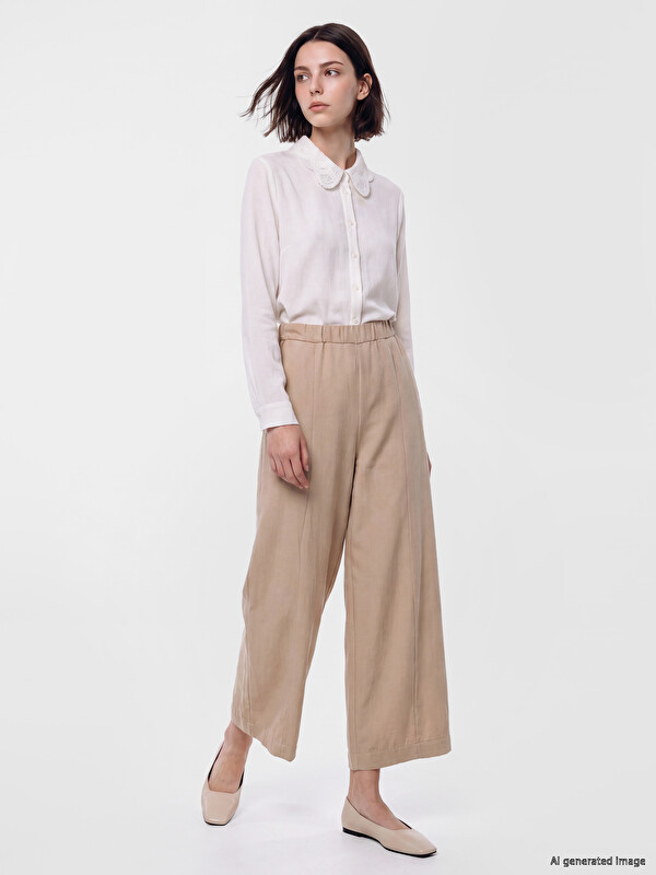 LCW Modest Beli Lastikli Geniş Paça Kadın Pantolon