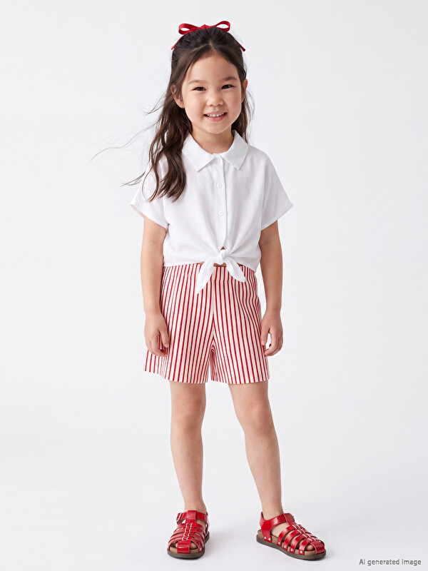LCW Kids Beli Lastikli Çizgili Kız Çocuk Şort