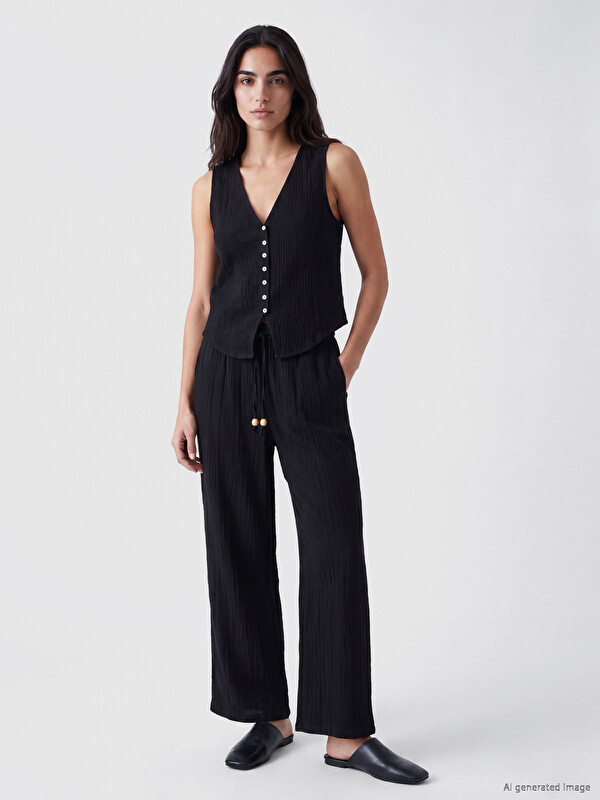 LCW Vision Elastic Waist Textured Women's Trousers
