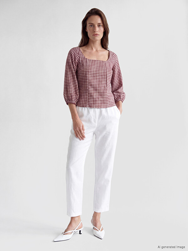 LCW EVERYDAY Beli Lastikli Kadın %100 Keten Pantolon