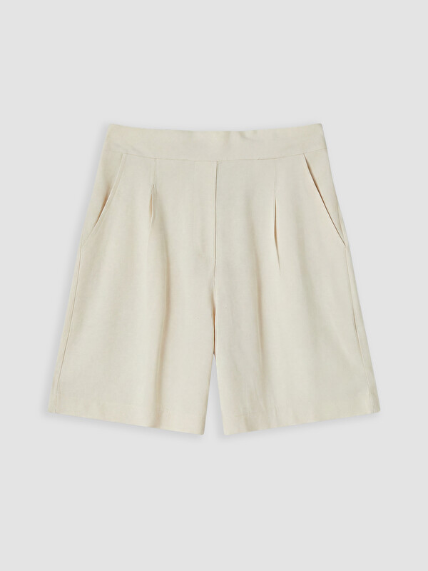 LCWAIKIKI Classic Loose Fit Keten Karışımlı Kadın Pileli Şort