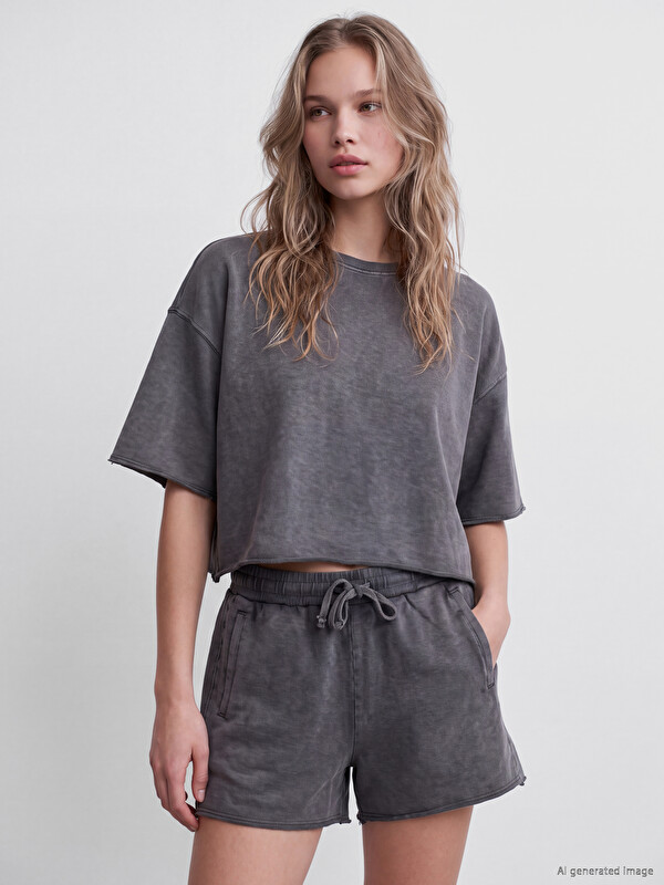 LCW Vision Bisiklet Yaka Oversize Kadın Tişört