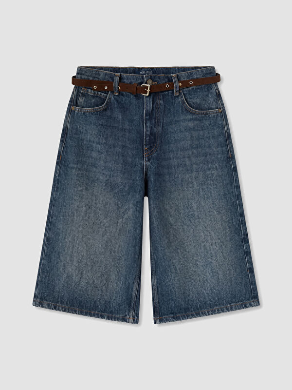 LCW Jeans Beli Kemerli Bermuda Fit Kadın Jean Şortolon
