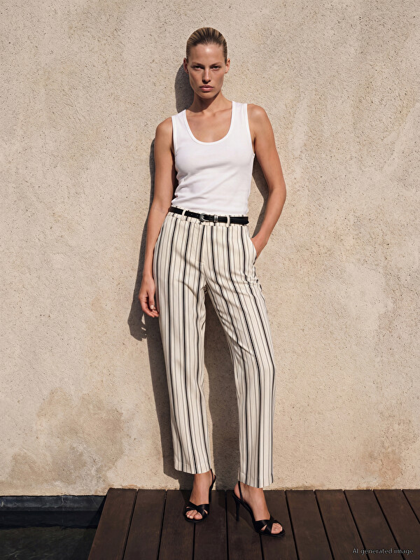 LCW Vision Çizgili Poplin Kadın Pantolon