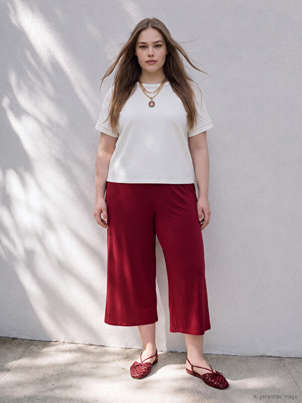 LCWAIKIKI Curve Plus Size Elastic Waist Women's Capri
