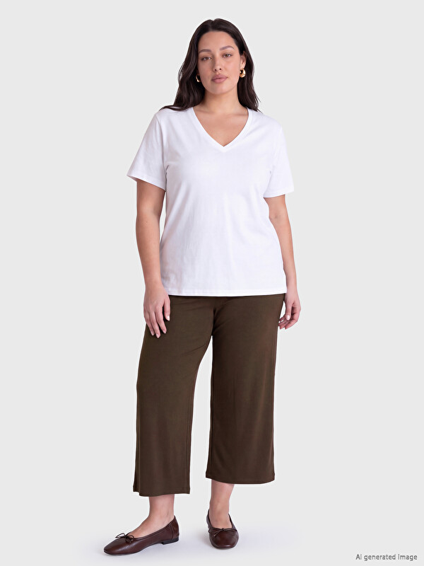 LCW Curve Plus Size Elastic Waist Women's Capri