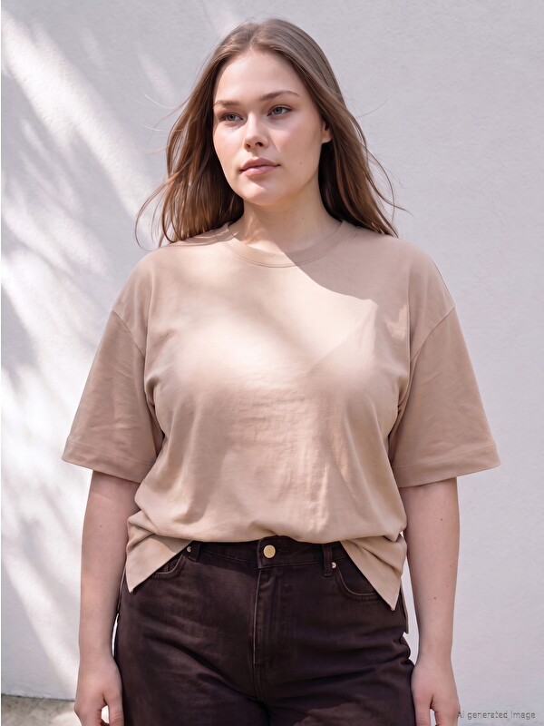 LCWAIKIKI Curve Plus Size 100% Cotton Women's T-Shirt