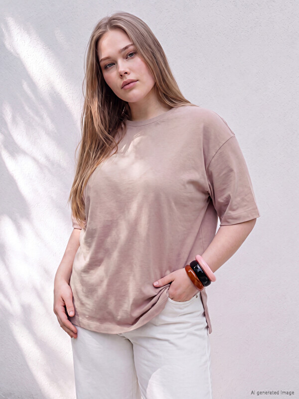 LCWAIKIKI Curve Plus Size 100% Cotton Women's T-Shirt