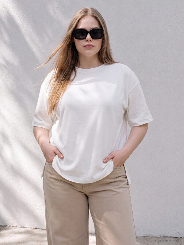 LCWAIKIKI Curve Plus Size 100% Cotton Women's T-Shirt
