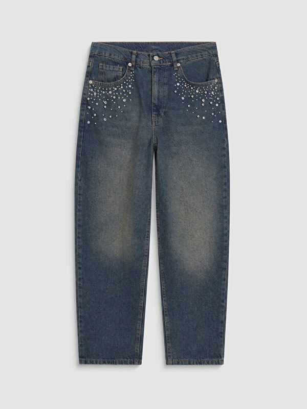 LCW Jeans Barrel Fit Taşlı Kadın Jean Pantolon