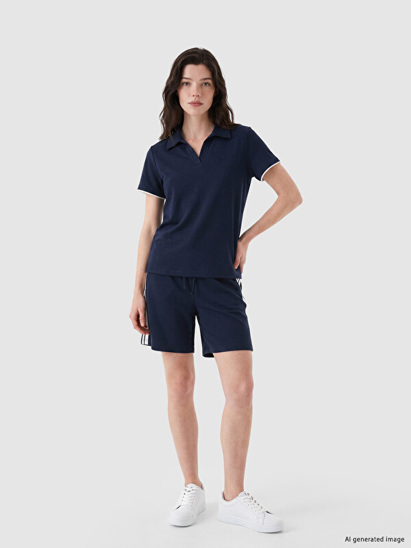 LCW Comfort Beli Lastikli Şeritli Kadın Şort