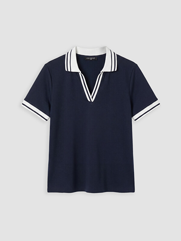 LCWAIKIKI Maternity Polo Yaka Şeritli Soft Touch Kadın Tişört