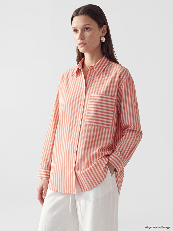LCW Modest Çizgili Oversize Kadın Gömlek Tunik