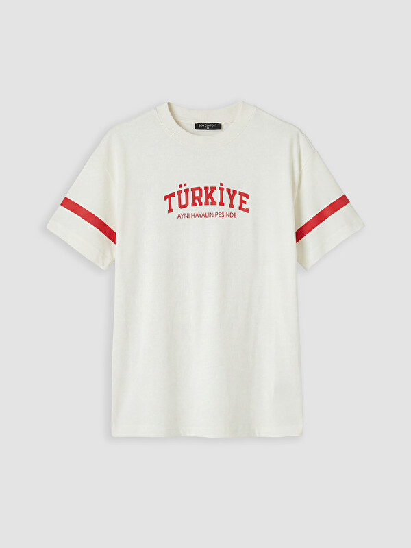 LCW Comfort Bisiklet Yaka Türkiye Baskılı Kadın Tişört