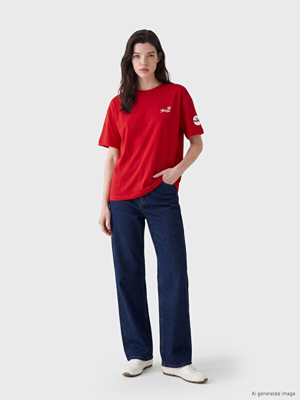 LCW Comfort Bisiklet Yaka Türkiye Baskılı Kadın Tişört