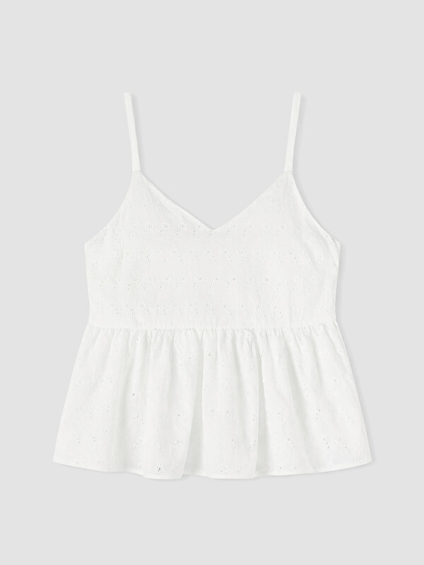 LCW Vision İp Askılı Brode Peplum Bluz