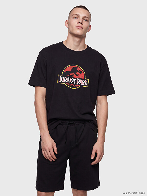 XSIDE Bisiklet Yaka Jurassic Park Baskılı Erkek Tişört