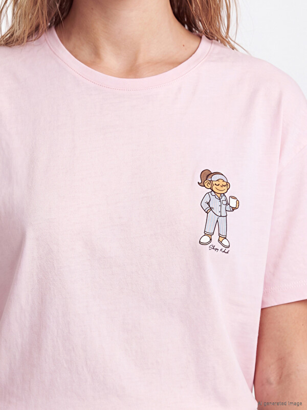 LCW DREAM Maymun Baskılı %100 Pamuklu Kadın Pijama Üstü