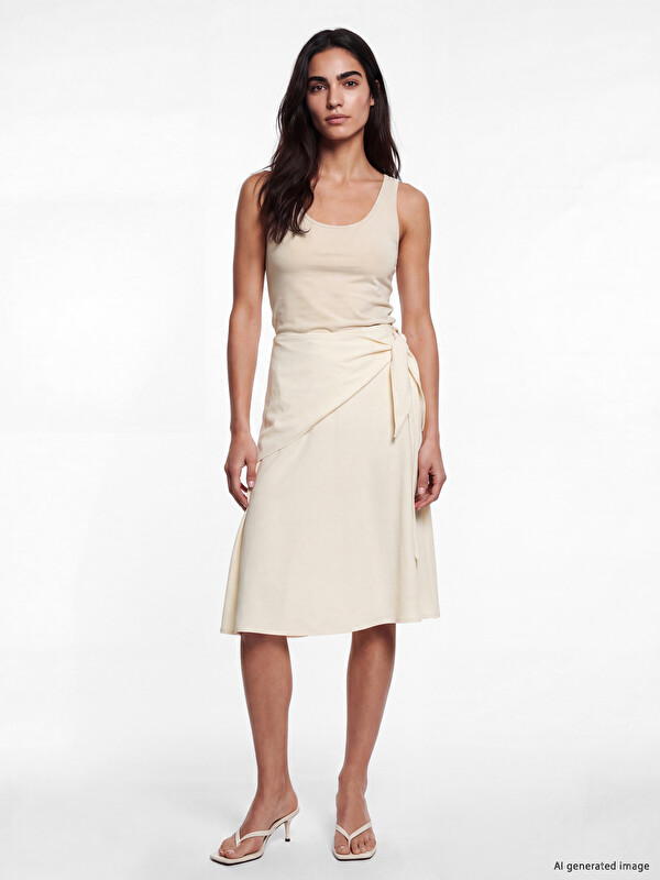 LCW Vision Tie-Waist Linen Blend Skirt