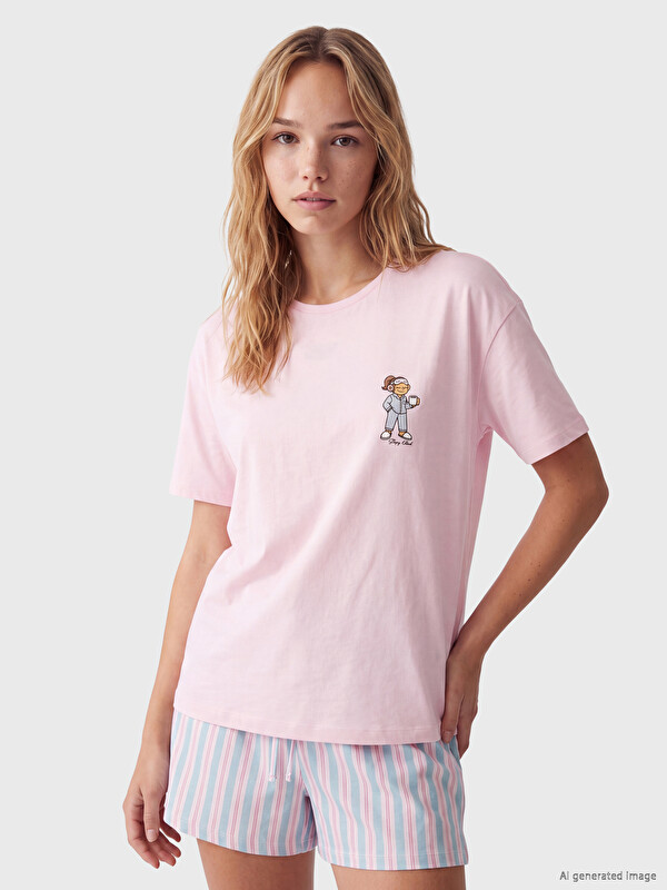 LCW DREAM Embroidered 100% Cotton Women's Shortie Pyjamas Set