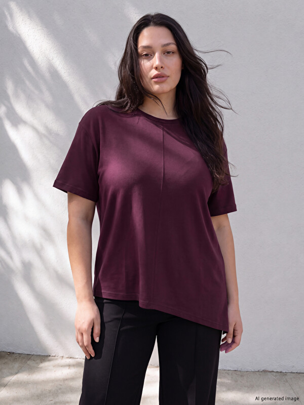 LCW Curve Plus Size Soft Touch Asymmetric Blouse