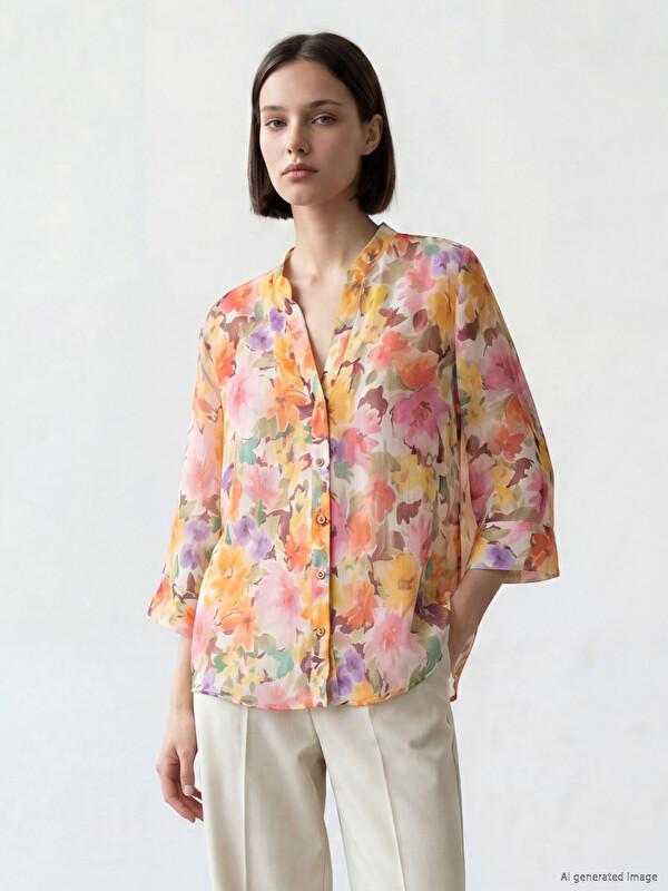 LCW Comfort Kaçık Yaka Çiçekli Bluz
