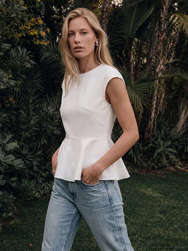 LCW Vision Bisiklet Yaka Peplum Fırfırlı Bluz