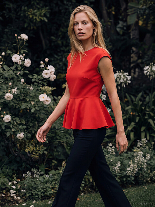 LCW Vision Bisiklet Yaka Peplum Fırfırlı Bluz
