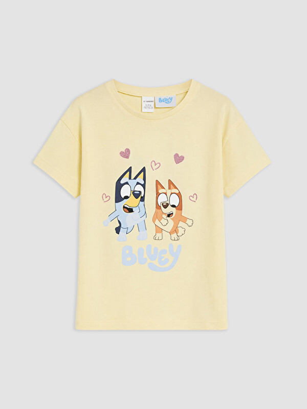 LCW Kids Bisiklet Yaka Bluey Baskılı Kız Çocuk Tişört