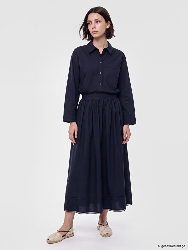 LCW Modest Beli Fermuarlı Nakış Detaylı Kloş Etek