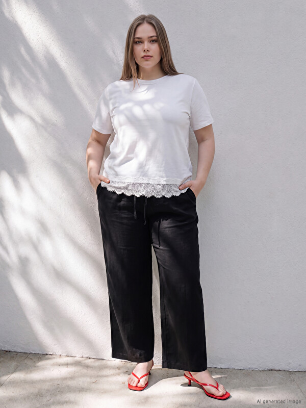 LCWAIKIKI Curve Plus Size Linen Blend Women's Shorts