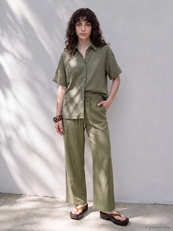 LCWAIKIKI Petite Elastic Waist Linen Blend Women's Trousers